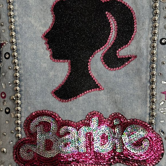 (H-218) Barbie Theme Denim Jacket Size L - Picture 7 of 10